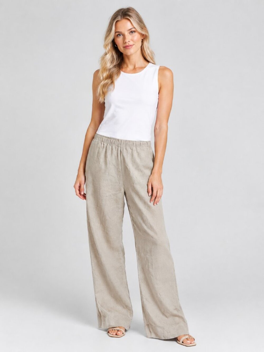 J. Jill Linen Wide-Leg Pullon Trouser High Rise Khaki Beige Small Tall #A4733